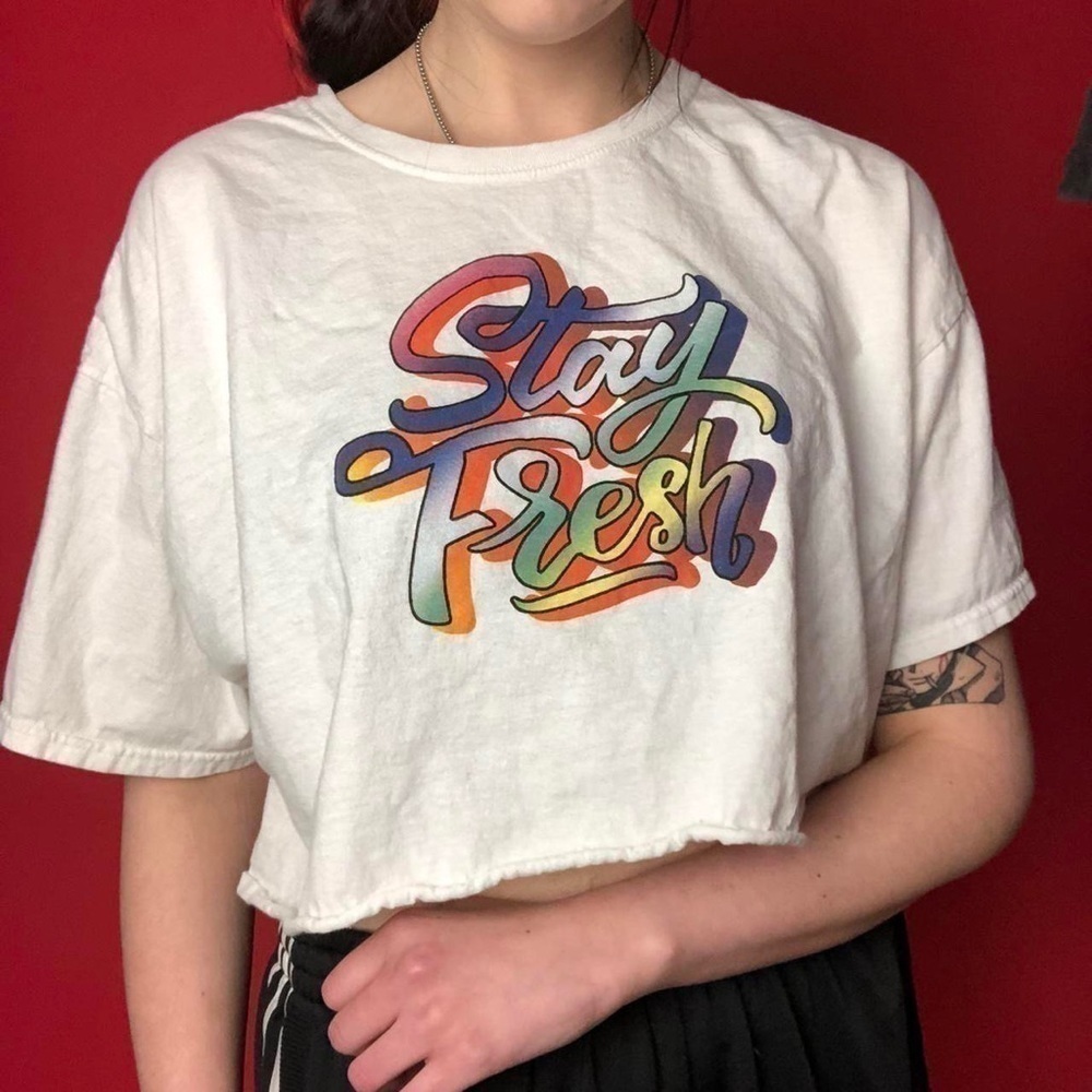 White graphiti crop top 🤍🧡​​​​​​​​​​​​​​​​​​​​​​​​​